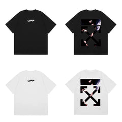 Off-White Black Pink Block Arrow Cross Print Short Sleeve T-Shirt