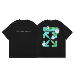 Off-White Green Floral Arrow Cross Print Short Sleeve T-Shirt
