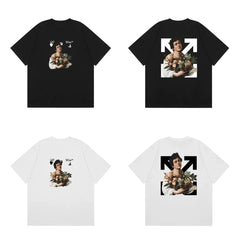 Off-White Oil Painting Figure Arrow Cross Print Short Sleeve T-Shirt