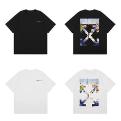 Off-White Landscape Painting Arrow Cross Print Short Sleeve T-Shirt