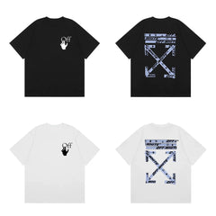 Off-White Hand Logo Blue Text Arrow Cross Print Short Sleeve T-Shirt