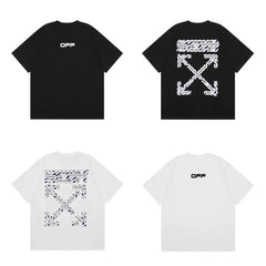 Off-White Glitter Crackle Arrow Cross Print Short Sleeve T-Shirt