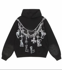 Vale Forever Valley Cross Necklace & Chain Graphic Vintage Wash Hoodie black