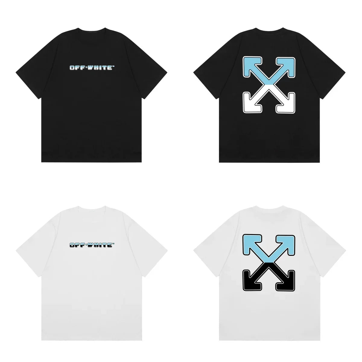 Off-White Teal Black Gradient Arrow Cross Print Short Sleeve T-Shirt
