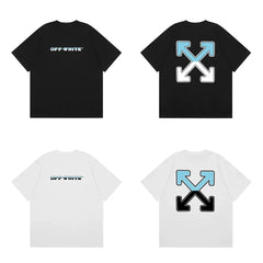 Off-White Teal Black Gradient Arrow Cross Print Short Sleeve T-Shirt