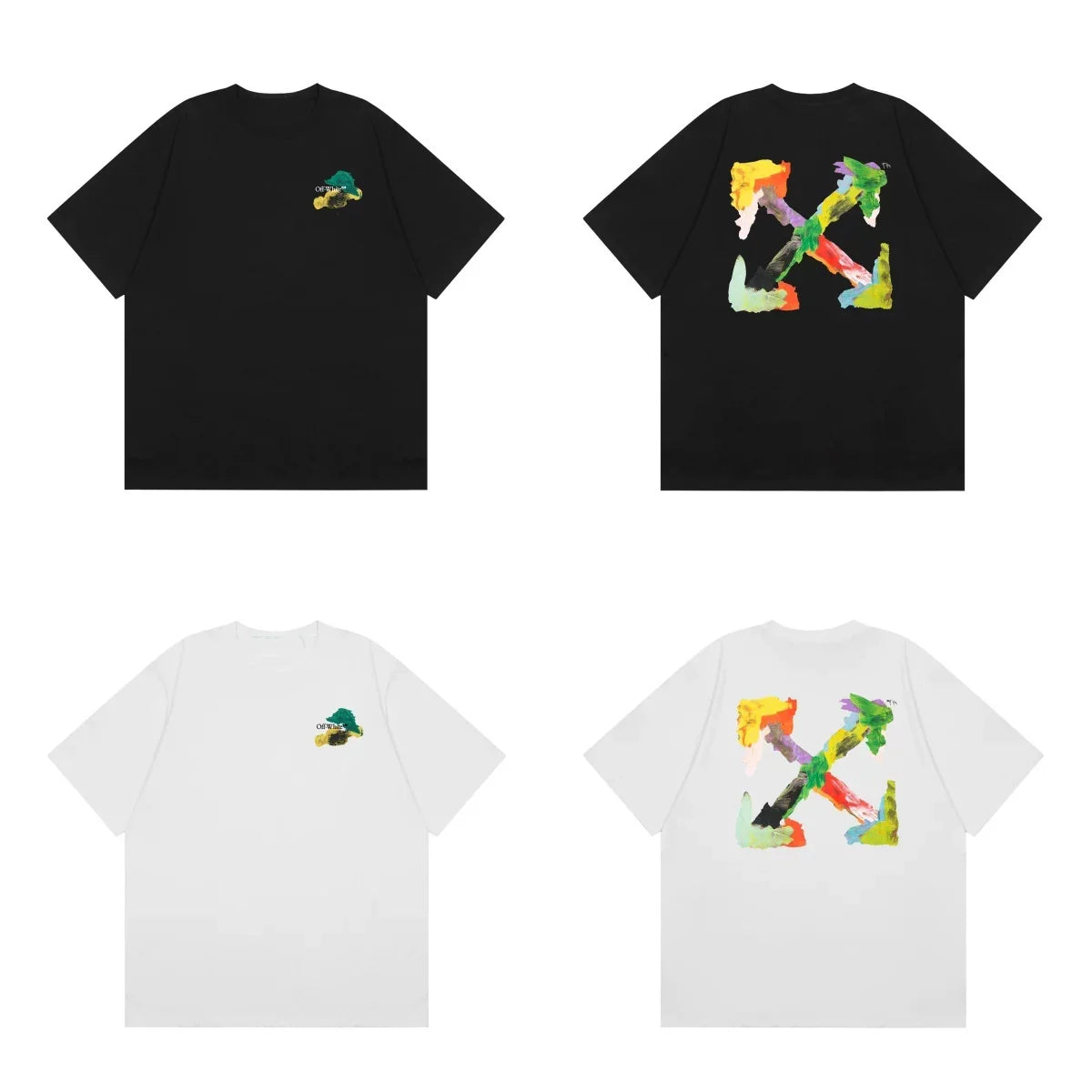 Off-White Multicolor Splash Arrow Cross Print Short Sleeve T-Shirt