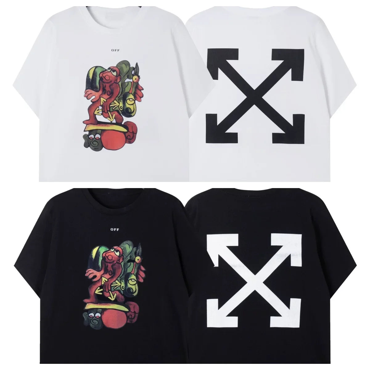 Off-White Cartoon Graffiti Arrow Cross Print Short Sleeve T-Shirt