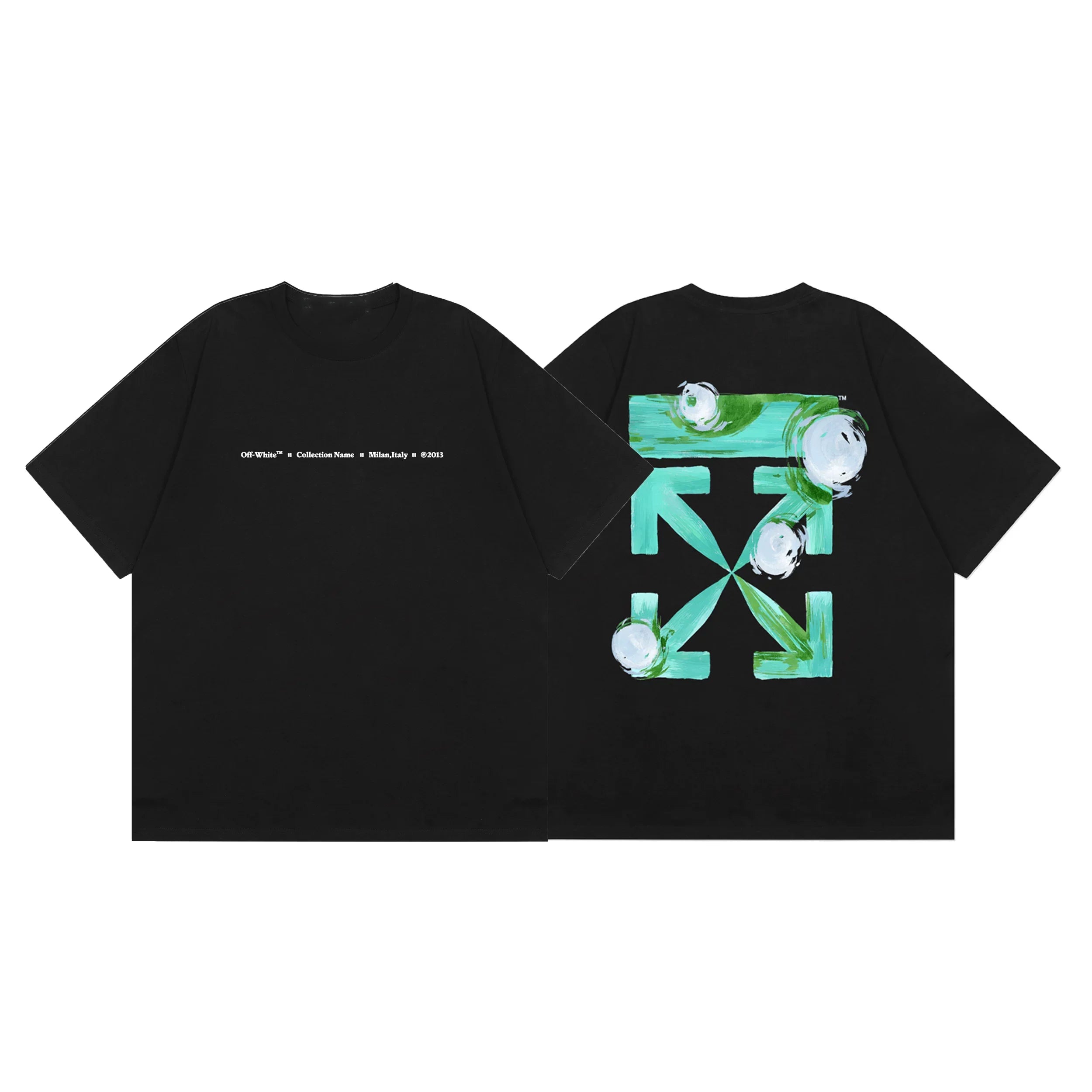 Off-White Green Floral Arrow Cross Print Short Sleeve T-Shirt