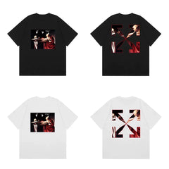 Off-White Red Tone Photo Arrow Cross Print Short Sleeve T-Shirt