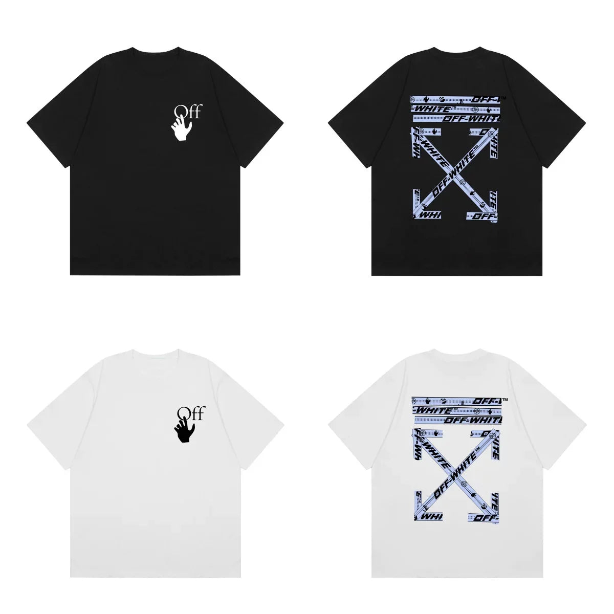 Off-White Hand Logo Blue Text Arrow Cross Print Short Sleeve T-Shirt