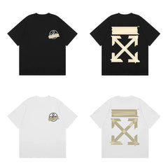Off-White Beige Warning Tape Arrow Cross Print Short Sleeve T-Shirt