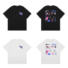 Off-White Pink Purple Abstract Arrow Cross Print Short Sleeve T-Shirt