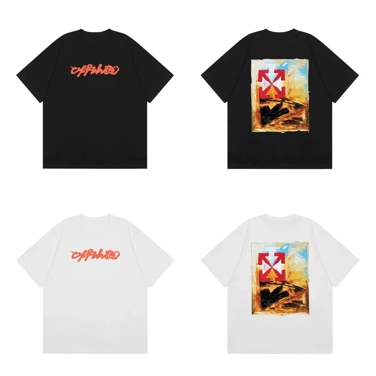 Off-White Orange Script Painting Arrow Cross Print Short Sleeve T-Shirt