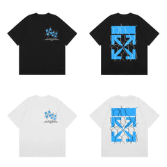 Off-White Blue Metallic Arrow Cross Print Short Sleeve T-Shirt
